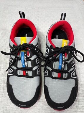 Kids 'Keep Running' Grey and Red Lace-Up Sneakers